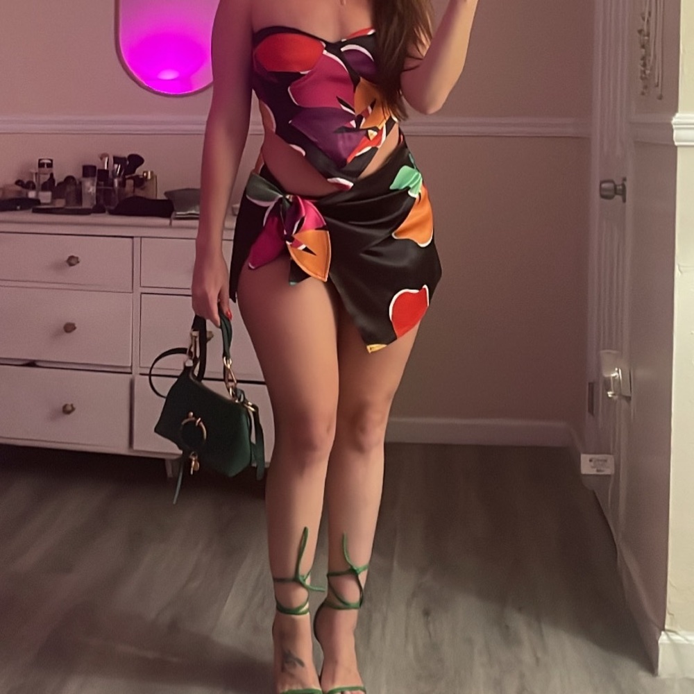 Tiger mist two piece skirt set black tropical small